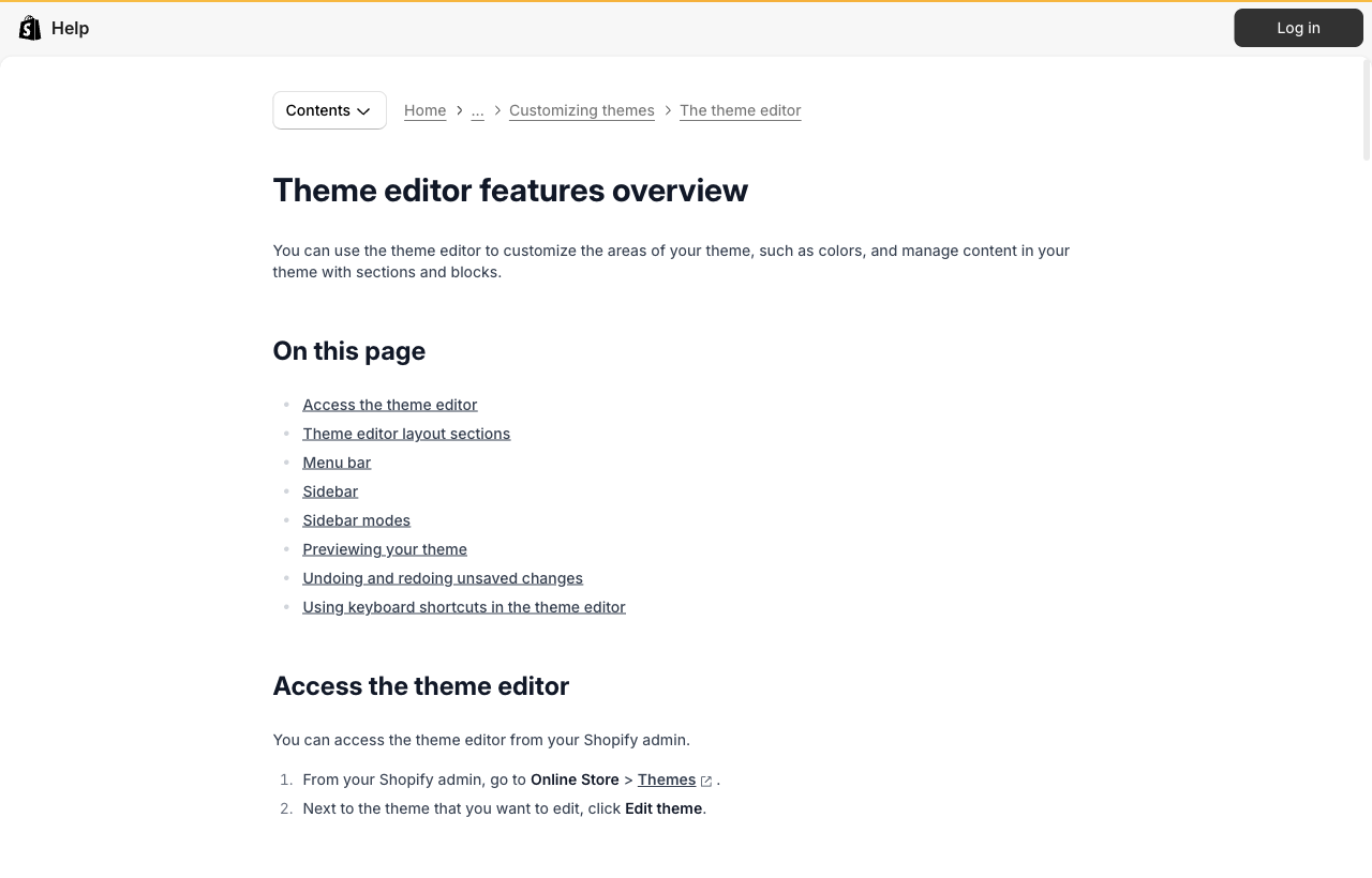 Shopify OS 2.0 theme editor
