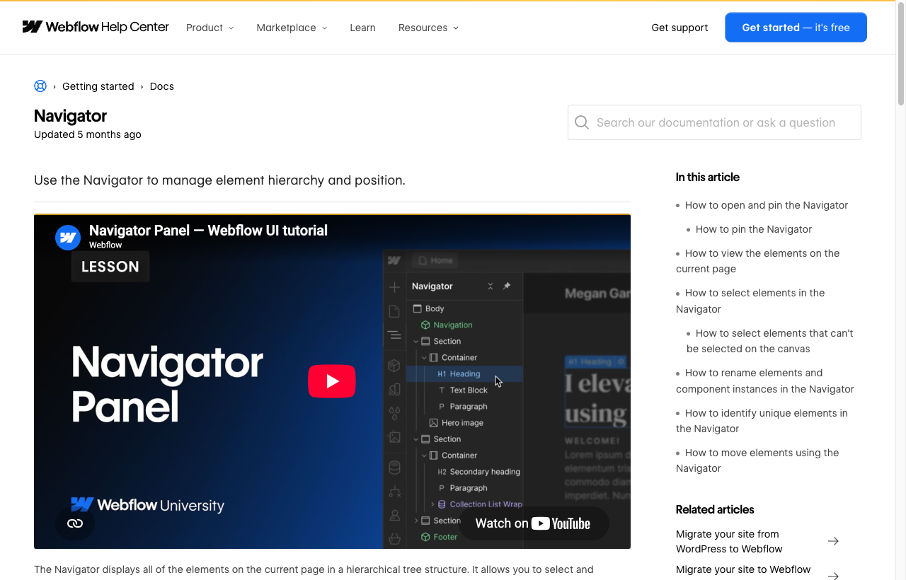 Webflow Navigator