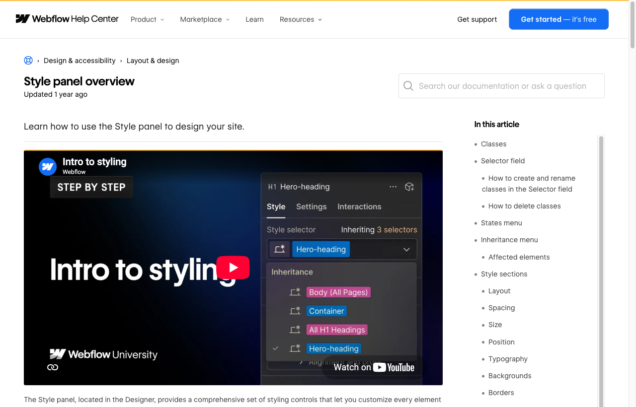 Webflow style-panel dot