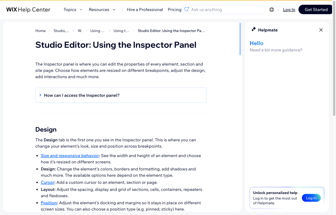 Wix Studio / Framer Inspector